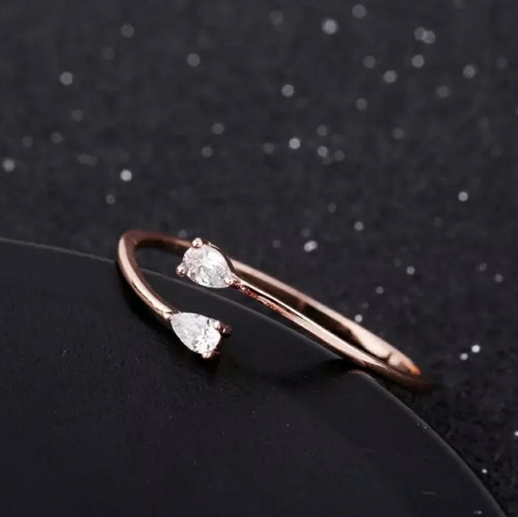Dainty Rose Gold Double Pear Adjustable Ring - Picture 2 of 3